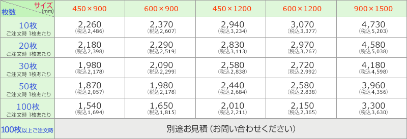 タペストリー価格表